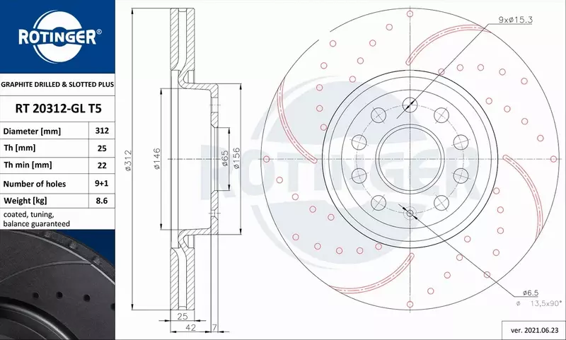 ROTINGER TARCZE+KLOCKI PRZÓD AUDI A1 8X A3  8P 312MM 