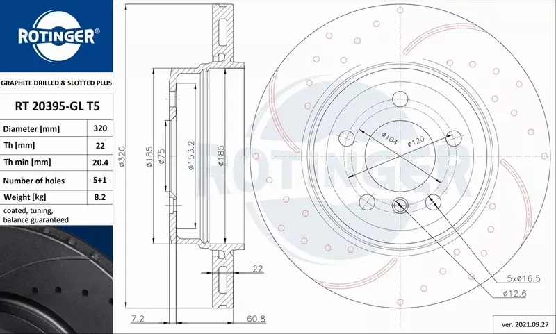 ROTINGER TARCZA HAMULCOWA RT 20395-GL T5 