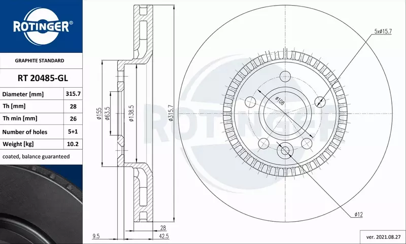 ROTINGER TARCZA HAMULCOWA RT 20485-GL 