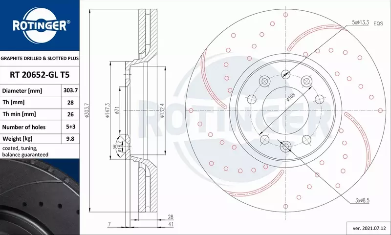 ROTINGER TARCZA HAMULCOWA RT 20652-GL T5 