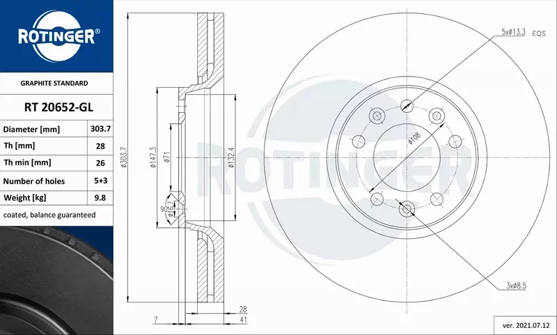 ROTINGER TARCZA HAMULCOWA RT 20652-GL 