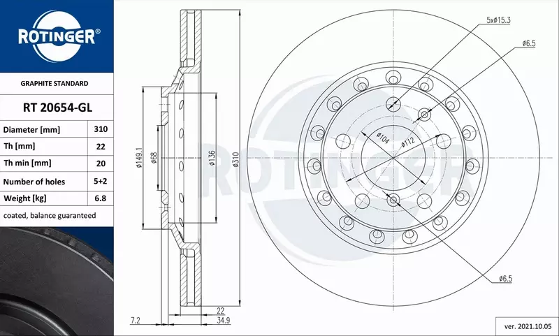 ROTINGER TARCZA HAMULCOWA RT 20654-GL 