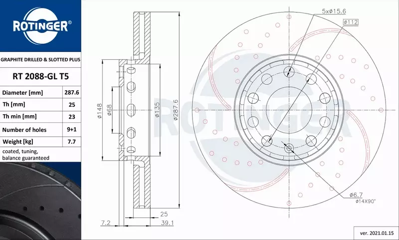 ROTINGER TARCZA HAMULCOWA RT 2088-GL T5 