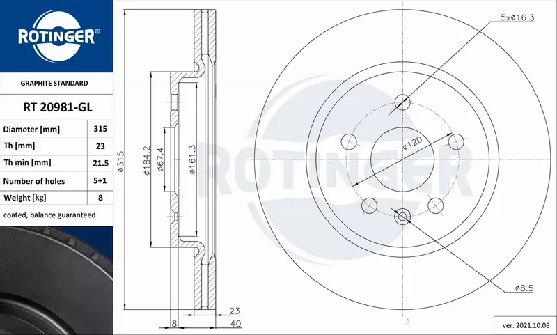 ROTINGER TARCZA HAMULCOWA RT 20981-GL 