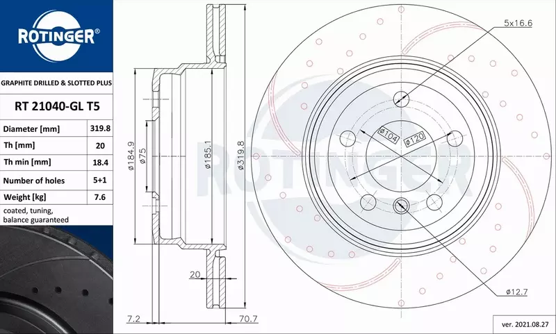 ROTINGER TARCZA HAMULCOWA RT 21040-GL T5 