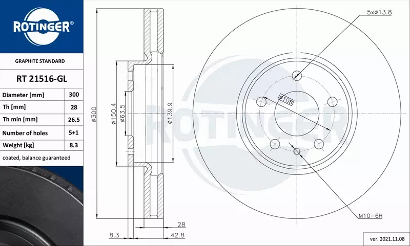 ROTINGER TARCZA HAMULCOWA RT 21516-GL 