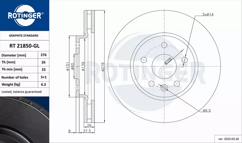 ROTINGER TARCZA HAMULCOWA RT 21850-GL 