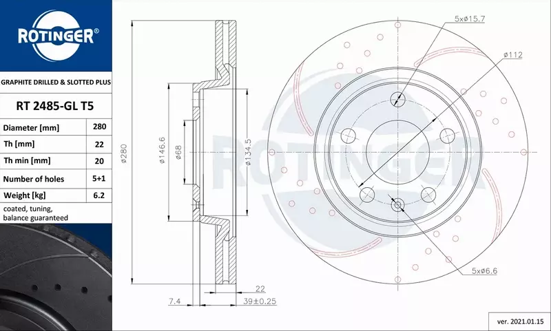 ROTINGER TARCZA HAMULCOWA RT 2485-GL T5 