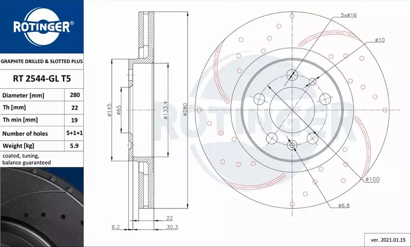 ROTINGER TARCZA HAMULCOWA RT 2544-GL T5 