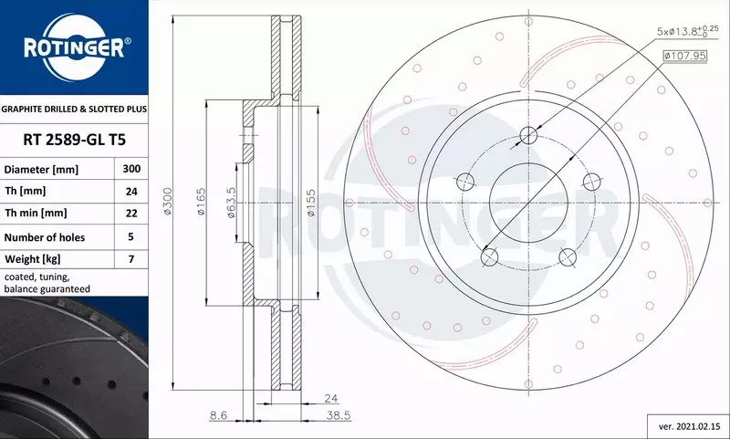 ROTINGER TARCZA HAMULCOWA PRZÓD RT 2589-GL T5 