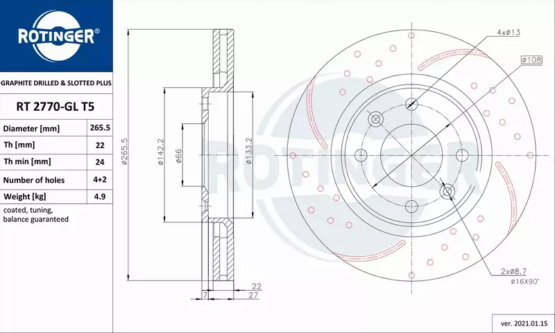 ROTINGER TARCZA HAMULCOWA RT 2770-GL T5 