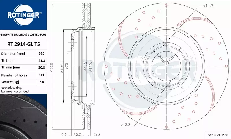 ROTINGER TARCZA HAMULCOWA RT 2914-GL T5 