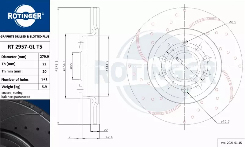 ROTINGER TARCZA HAMULCOWA RT 2957-GL T5 