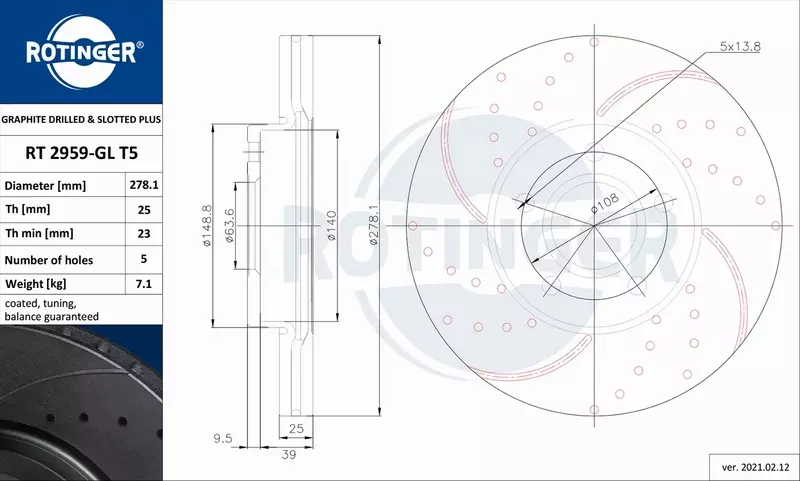 ROTINGER TARCZA HAMULCOWA RT 2959-GL T5 