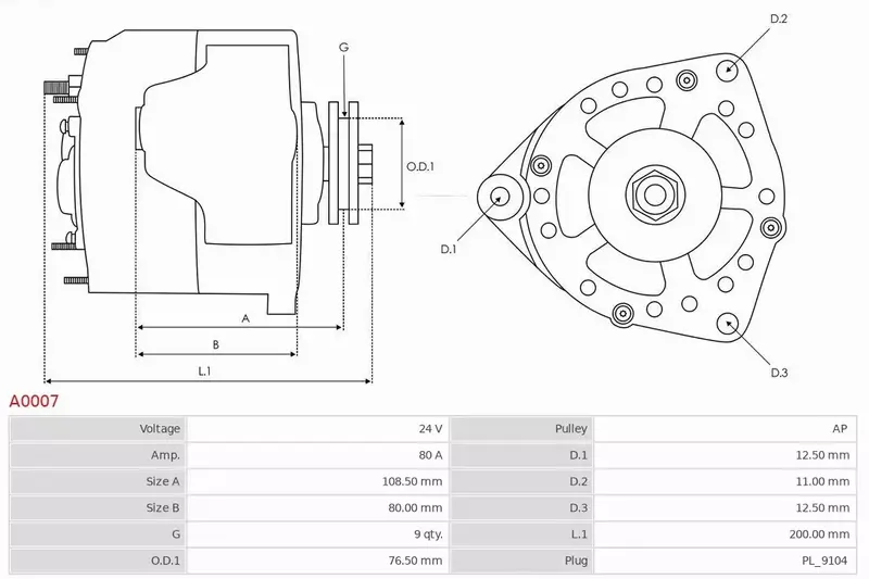 AS-PL ALTERNATOR A0007 