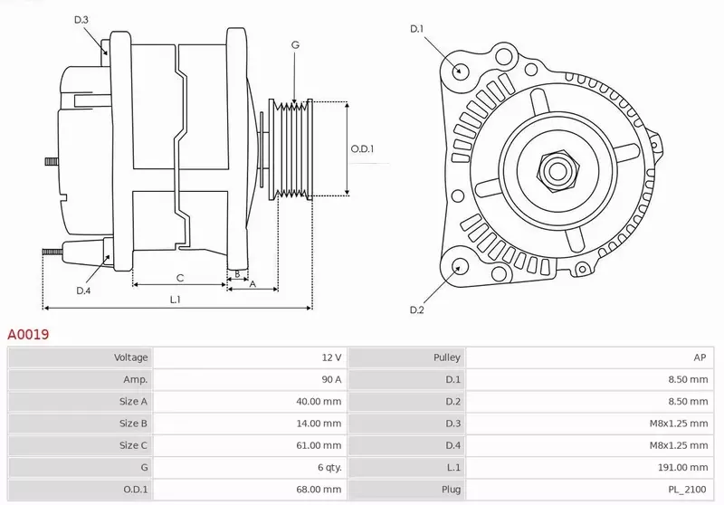 AS-PL ALTERNATOR A0019 