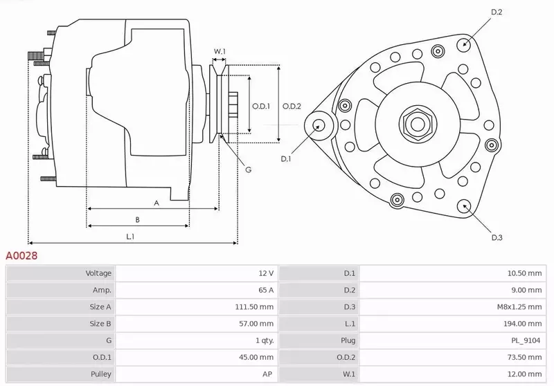 AS-PL ALTERNATOR A0028 