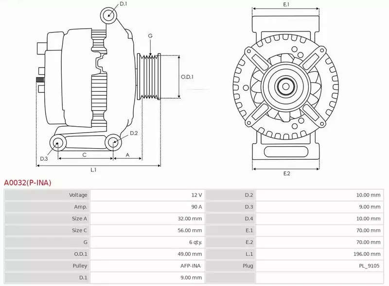 AS-PL ALTERNATOR A0032(P-INA) 