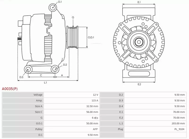 AS-PL ALTERNATOR A0035(P) 