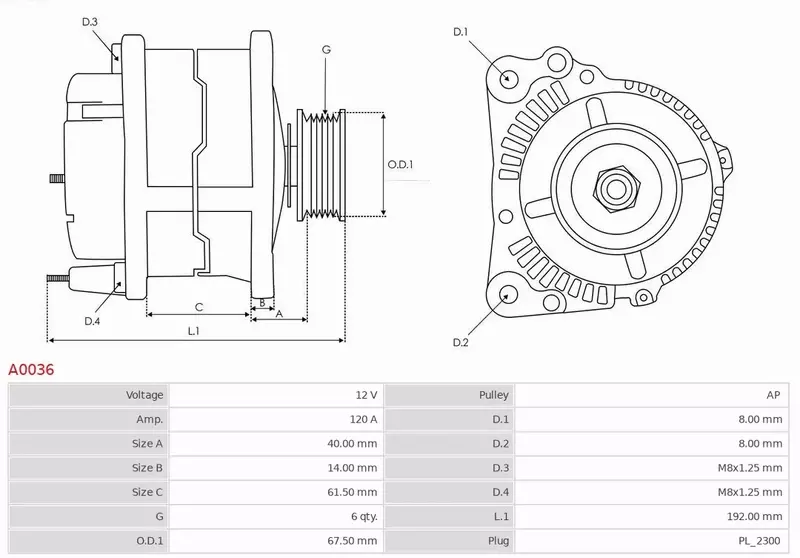 AS-PL ALTERNATOR A0036 