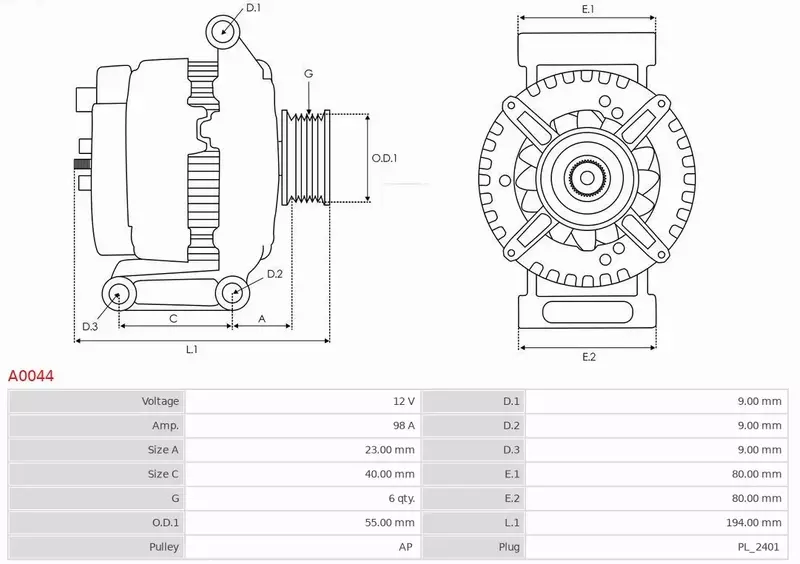 AS-PL ALTERNATOR A0044 