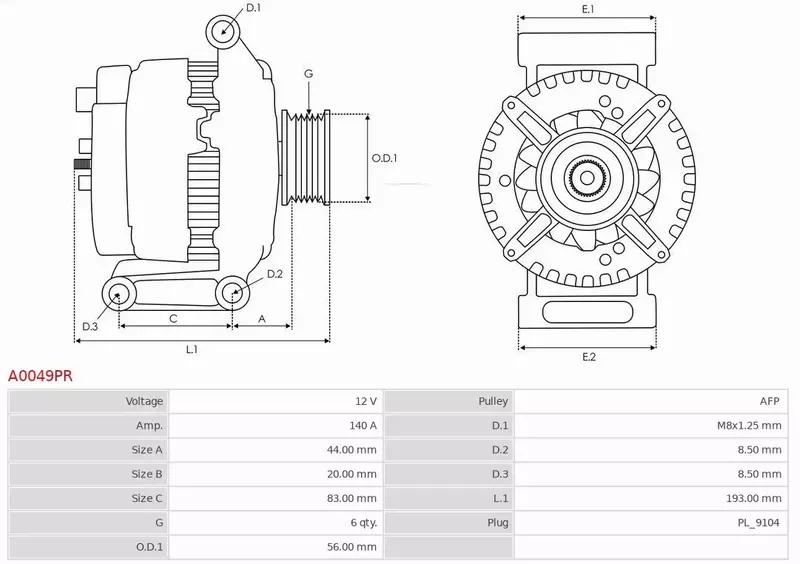 AS-PL ALTERNATOR A0049PR 