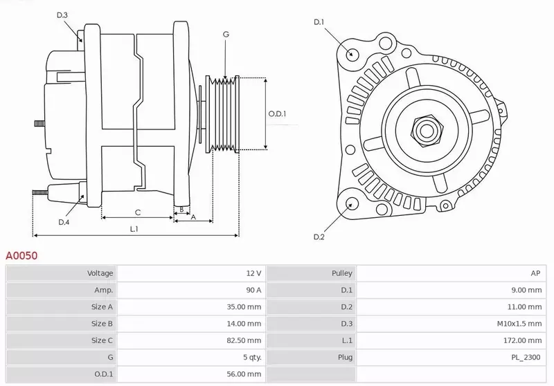 AS-PL ALTERNATOR A0050 