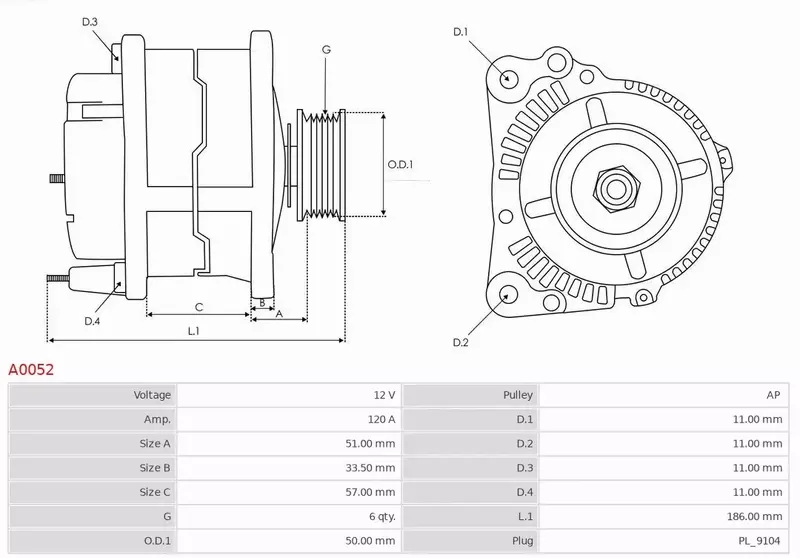 AS-PL ALTERNATOR A0052 