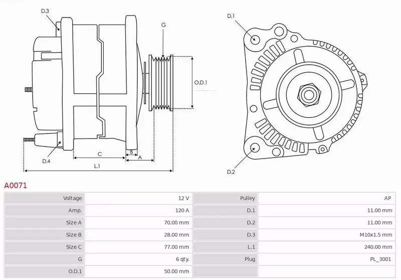 AS-PL ALTERNATOR A0071 