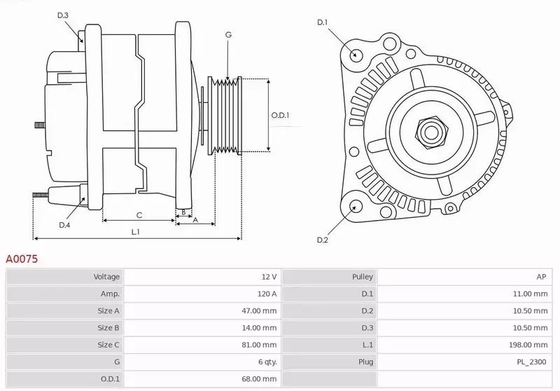 AS-PL ALTERNATOR A0075 