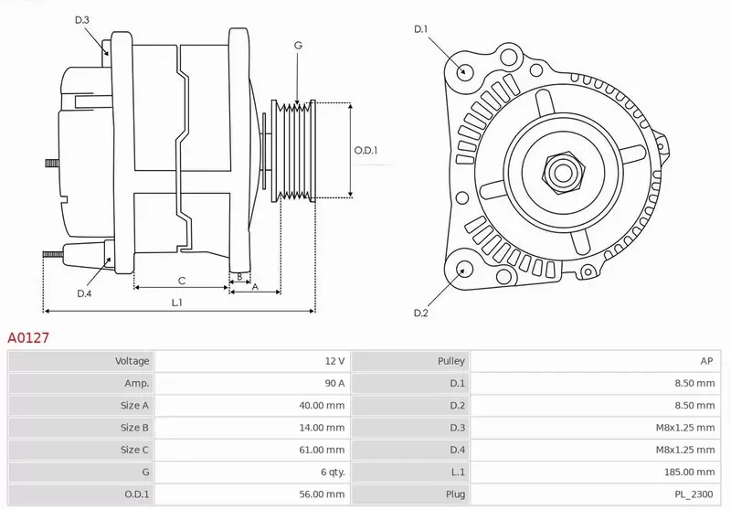 AS-PL ALTERNATOR A0127 