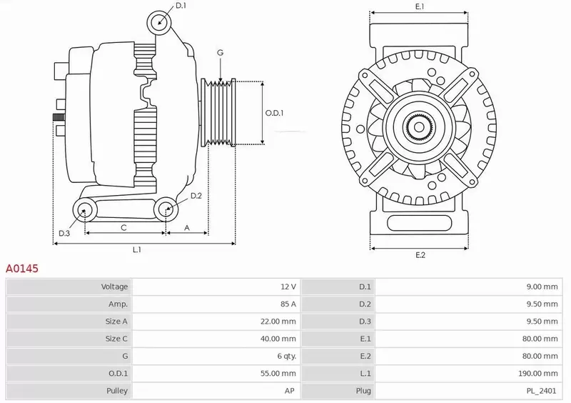 AS-PL ALTERNATOR A0145 