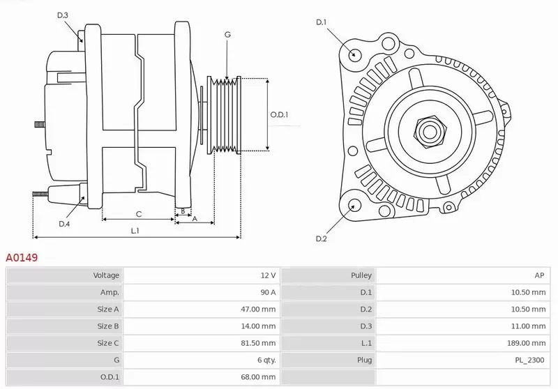 AS-PL ALTERNATOR A0149 