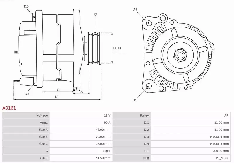 AS-PL ALTERNATOR A0161 