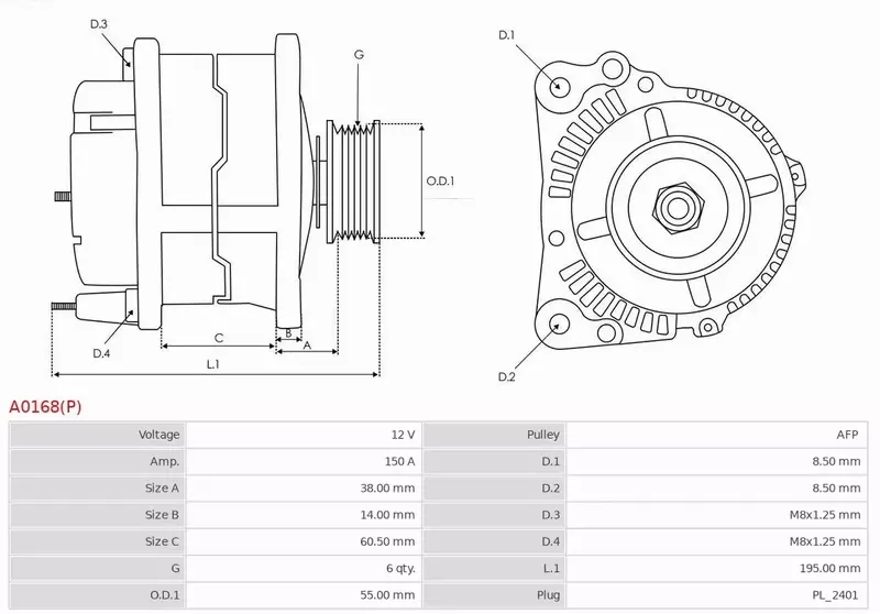 AS-PL ALTERNATOR A0168(P) 