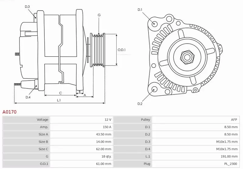 AS-PL ALTERNATOR A0170 