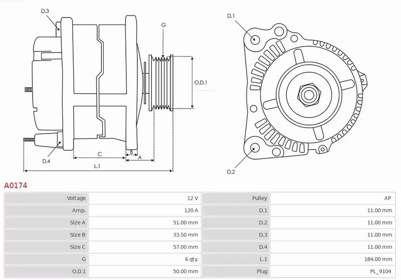 AS-PL ALTERNATOR A0174 