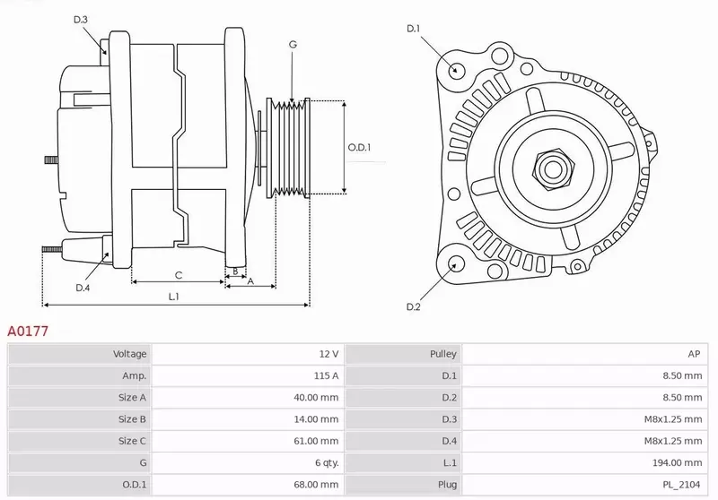 AS-PL ALTERNATOR A0177 