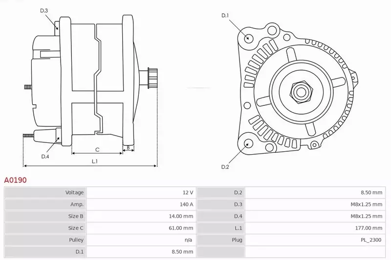 AS-PL ALTERNATOR A0190 