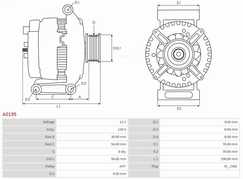 AS-PL ALTERNATOR A0195 