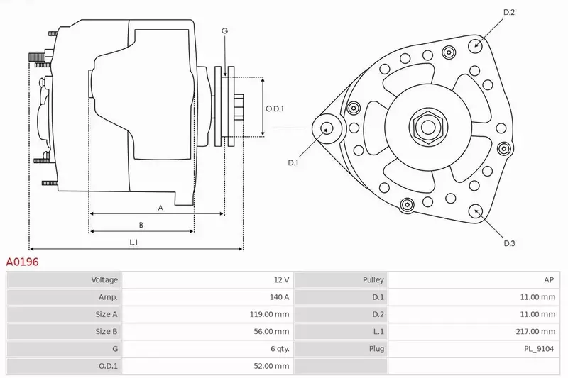 AS-PL ALTERNATOR A0196 