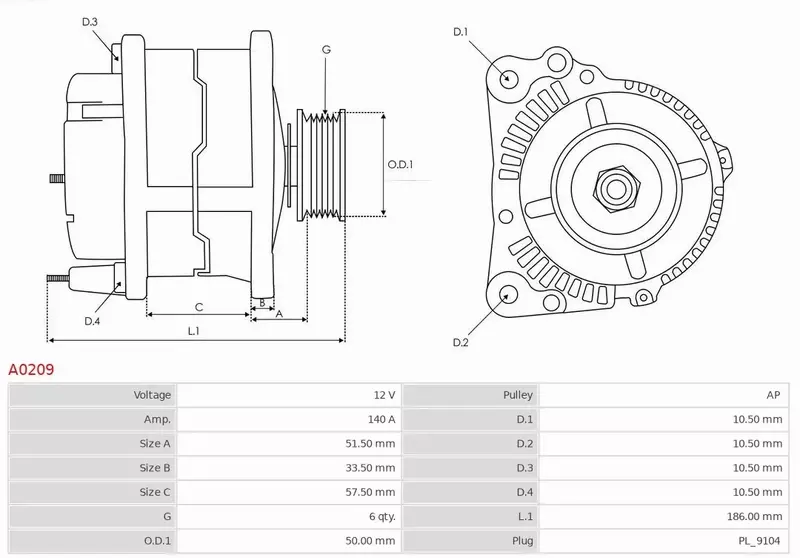 AS-PL ALTERNATOR A0209 