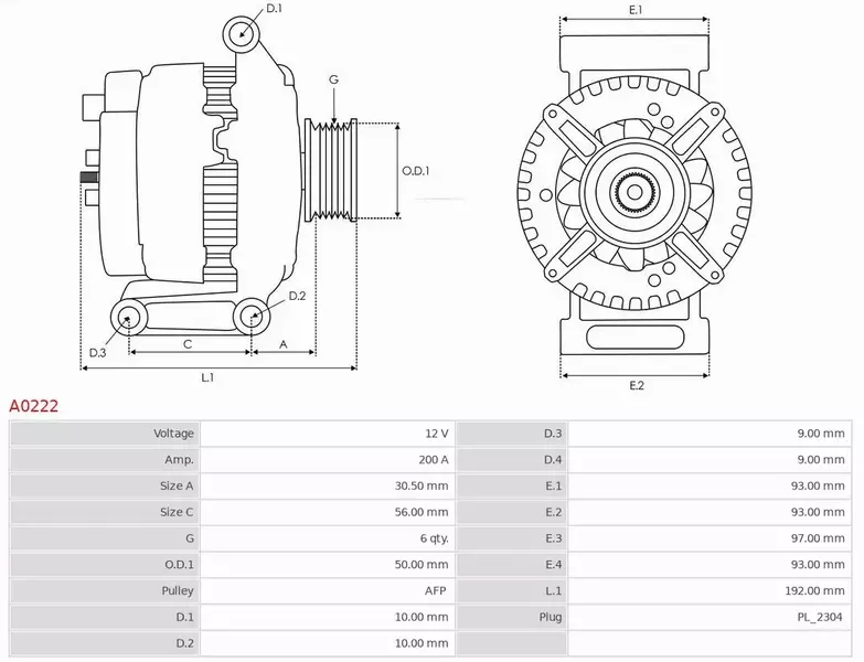 AS-PL ALTERNATOR A0222 