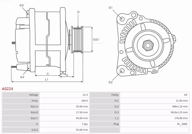 AS-PL ALTERNATOR A0224 