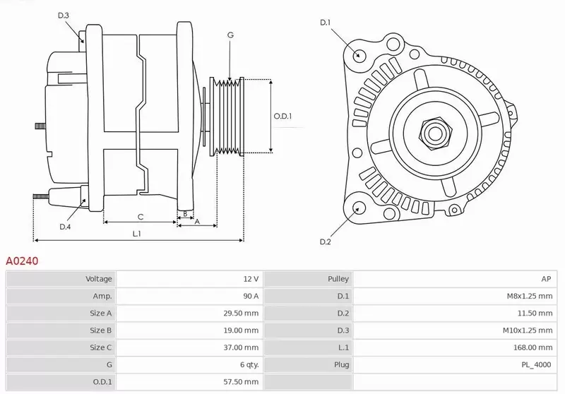 AS-PL ALTERNATOR A0240 