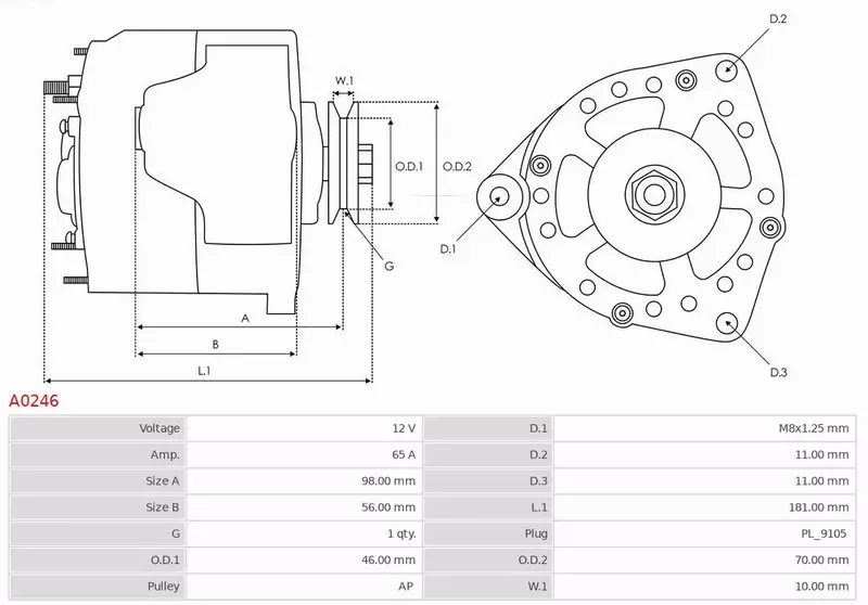 AS-PL ALTERNATOR A0246 