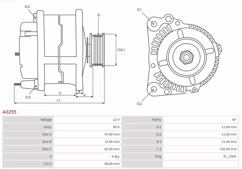 AS-PL ALTERNATOR A0255 