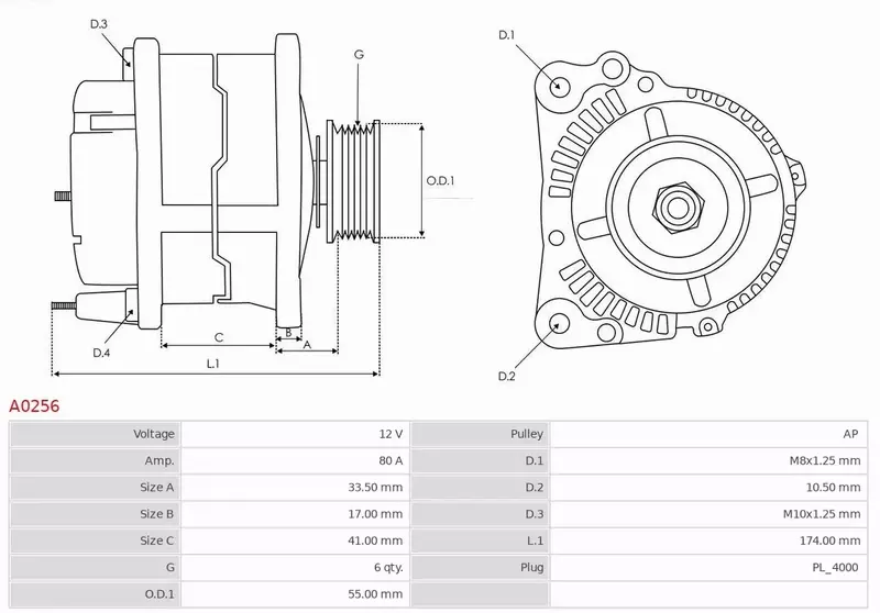 AS-PL ALTERNATOR A0256 