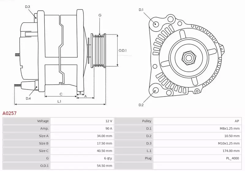 AS-PL ALTERNATOR A0257 