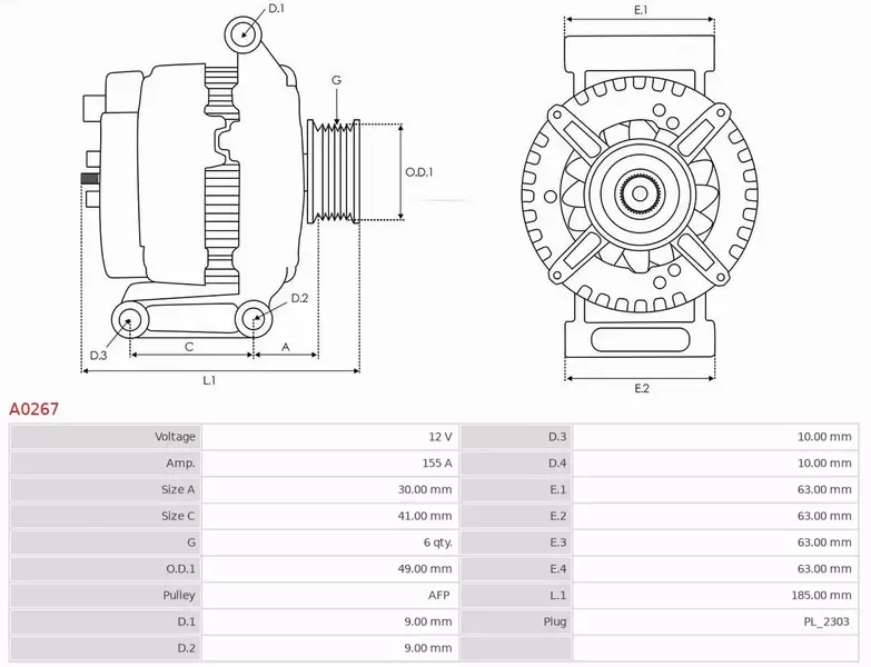 AS-PL ALTERNATOR A0267 